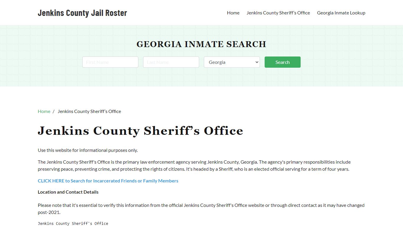 Jenkins County Sheriff Office, GA, Arrest Warrants Search